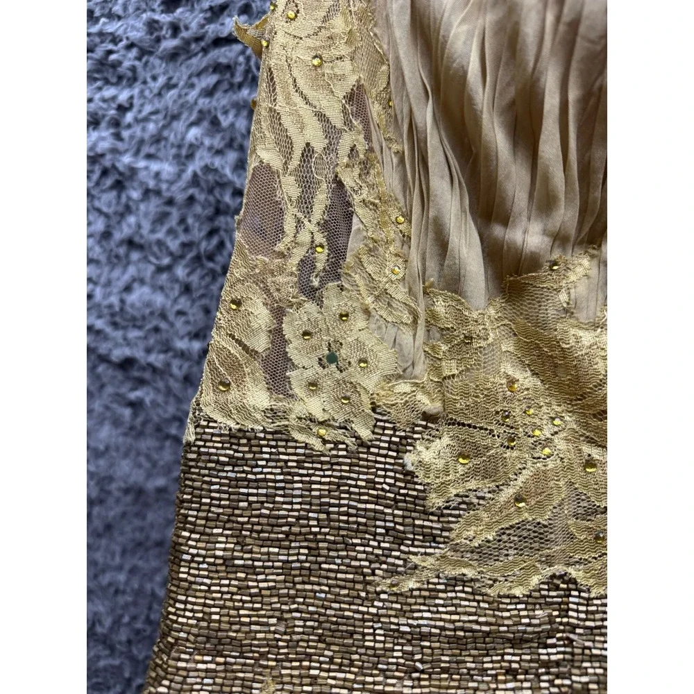 Alberto Makali Silk & Sequin Sleeveless Long Evening Gown Gold Womens Size 14